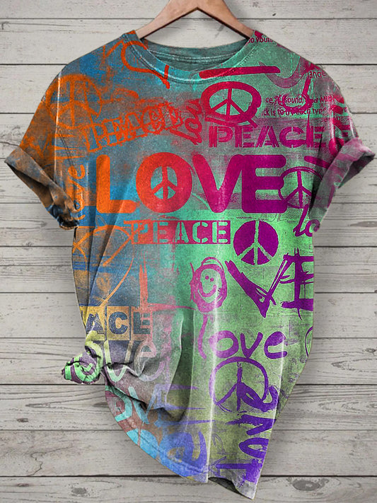 Unisex Colored Letters Printed Vintage Fashion Loose Short Sleeve T-Shirt