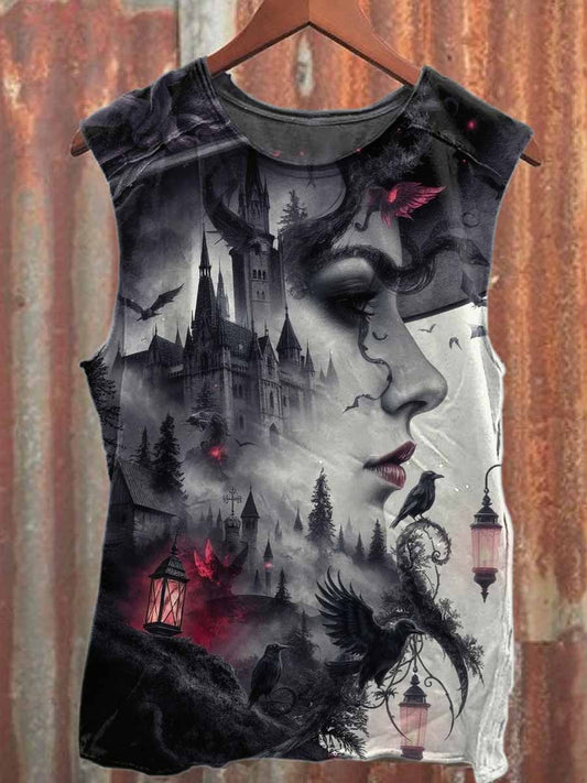 Retro Virtual World Printed Casual Cotton Tank Top