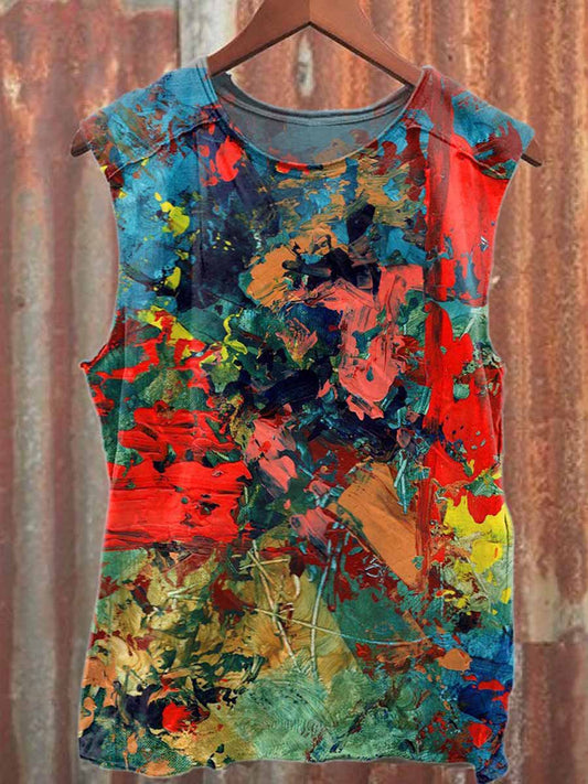 Retro Graffiti Print Casual Cotton Tank Top