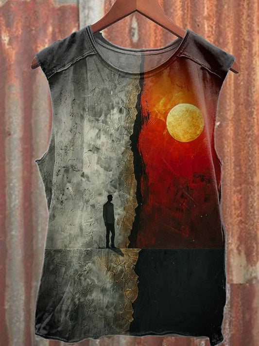 Retro Graffiti Print Casual Cotton Tank Top