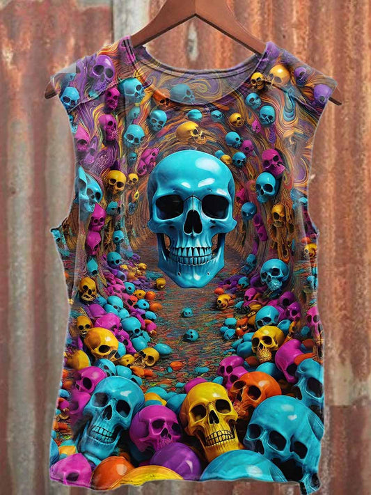 Vintage Skull Printed Casual Cotton Tank Top