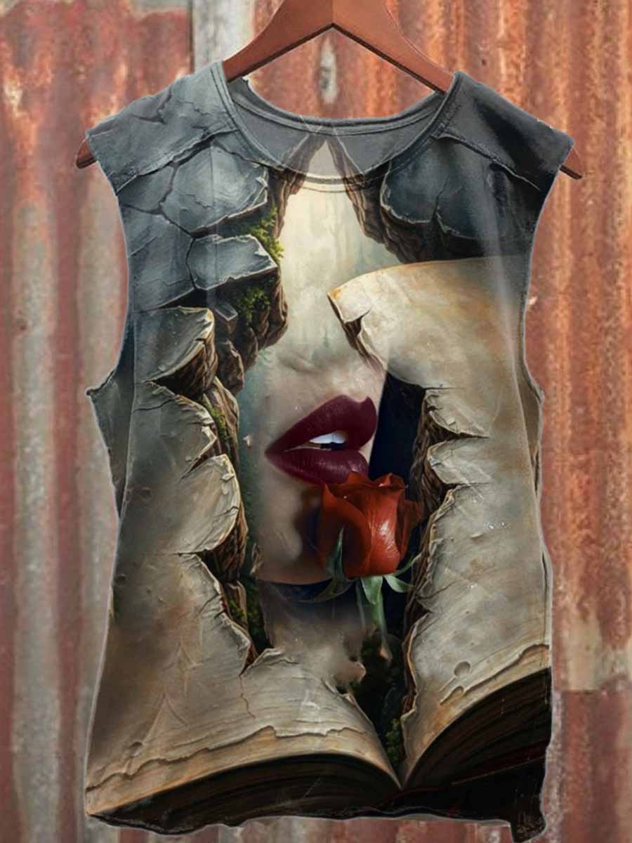 Retro Graffiti Print Casual Cotton Tank Top