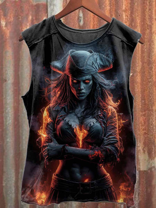 Retro Sexy Western Girl Printed Casual Cotton Tank Top