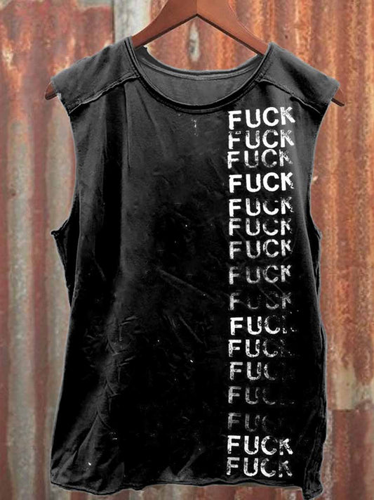 Retro Graffiti Print Casual Cotton Tank Top