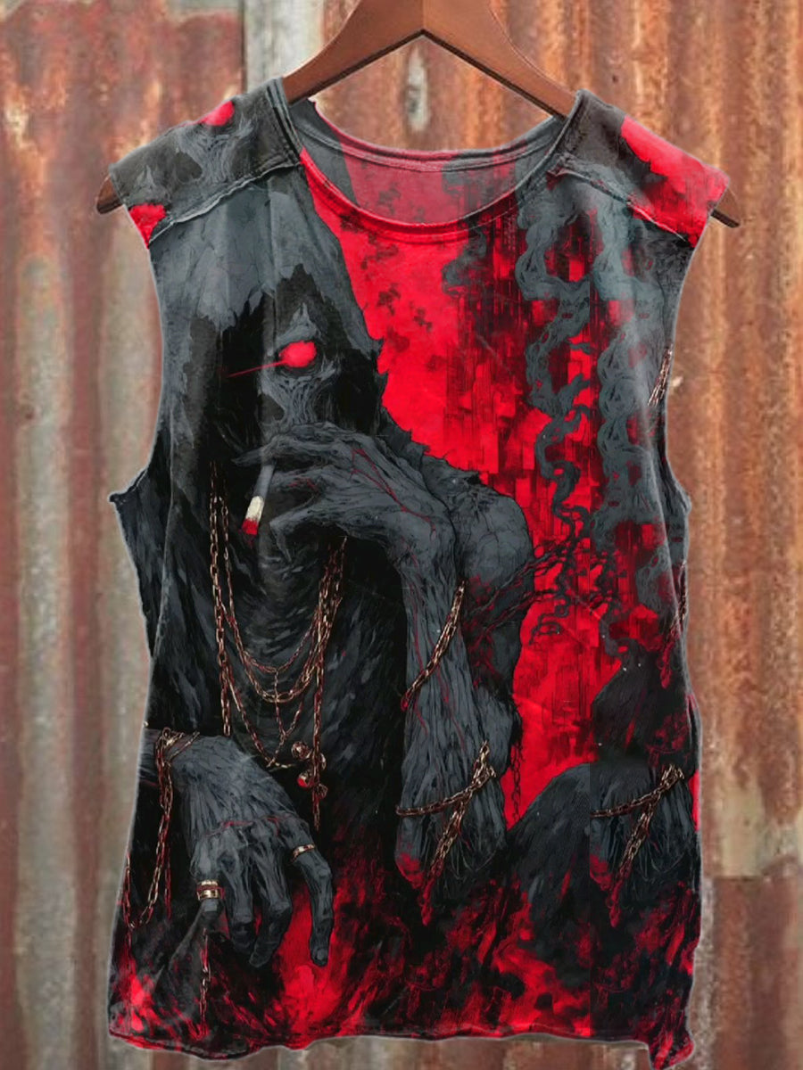 Men's Vintage Graffiti Cat Print Casual Cotton Tank Top