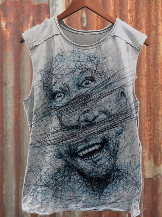 Retro Line Portrait Printed Casual Cotton Tank Top