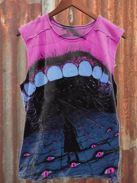 Retro Graffiti Print Casual Cotton Tank Top