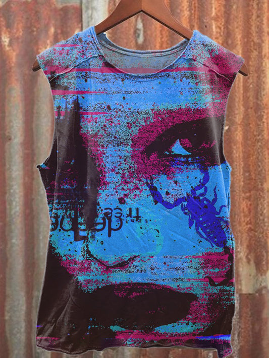 Retro Graffiti Print Casual Cotton Tank Top