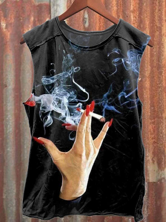 Retro Graffiti Print Casual Pure Cotton Tank Top
