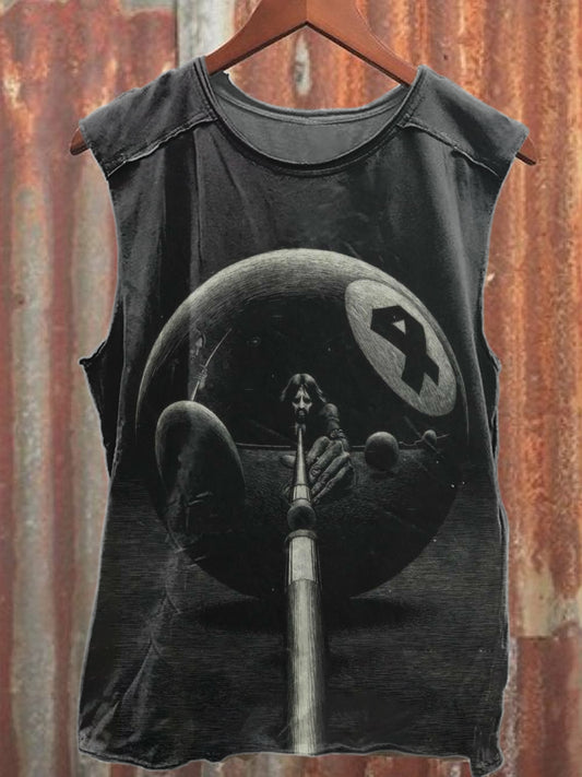 Retro Billiards Print Casual Cotton Tank Top