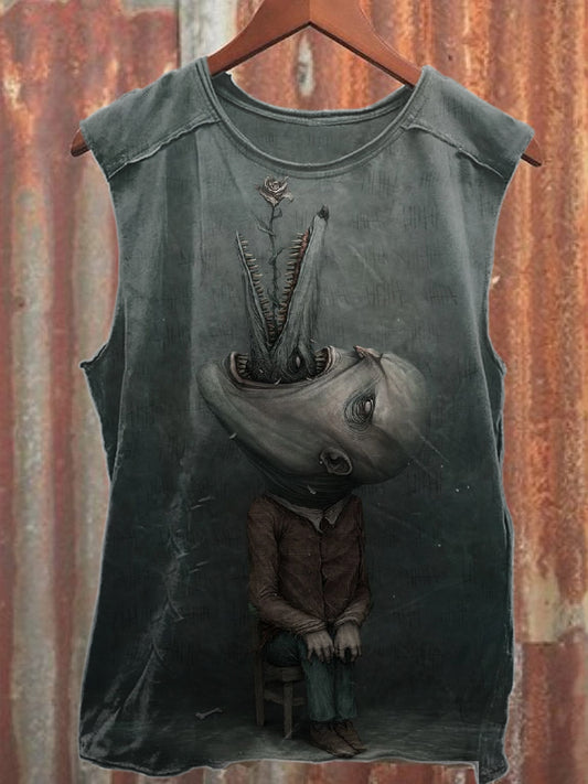 Retro Graffiti Print Casual Cotton Tank Top