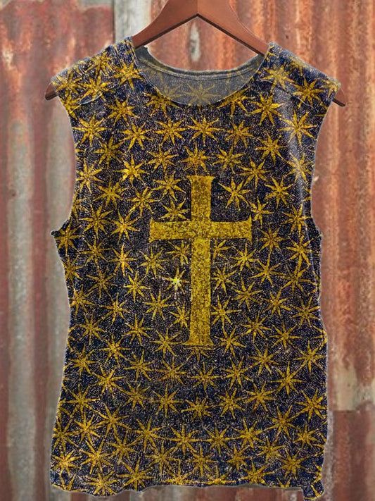 Retro Graffiti Cross Print Casual Cotton Tank Top
