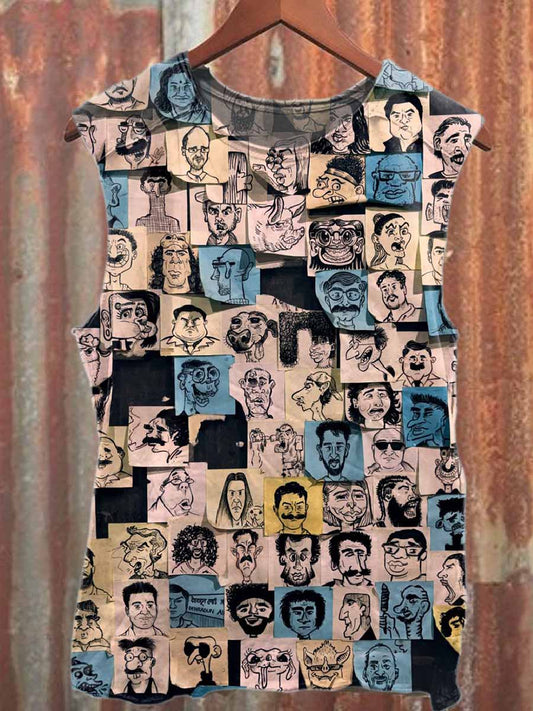 Retro Graffiti Print Casual Pure Cotton Tank Top