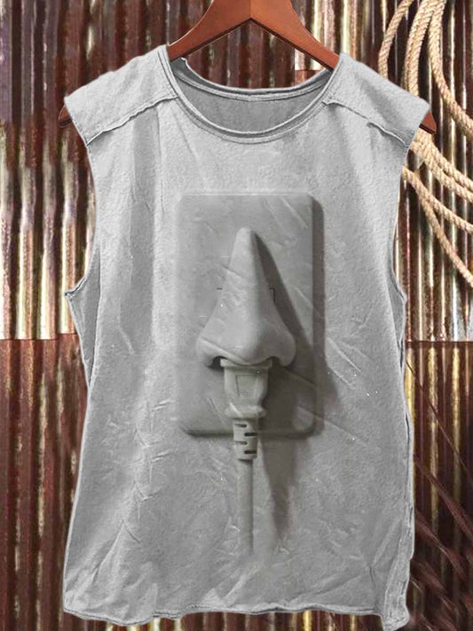 Retro Graffiti Print Casual Pure Cotton Tank Top