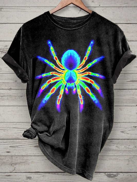 Unisex Psychedelic Spider Printed Vintage Fashion Loose Short Sleeve T-Shirt