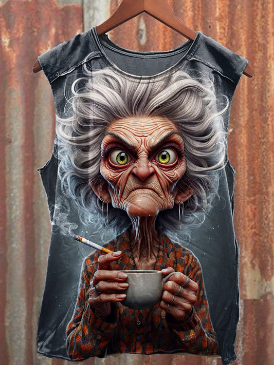 Men's Casual Funny Old Lady Printed Tank Top