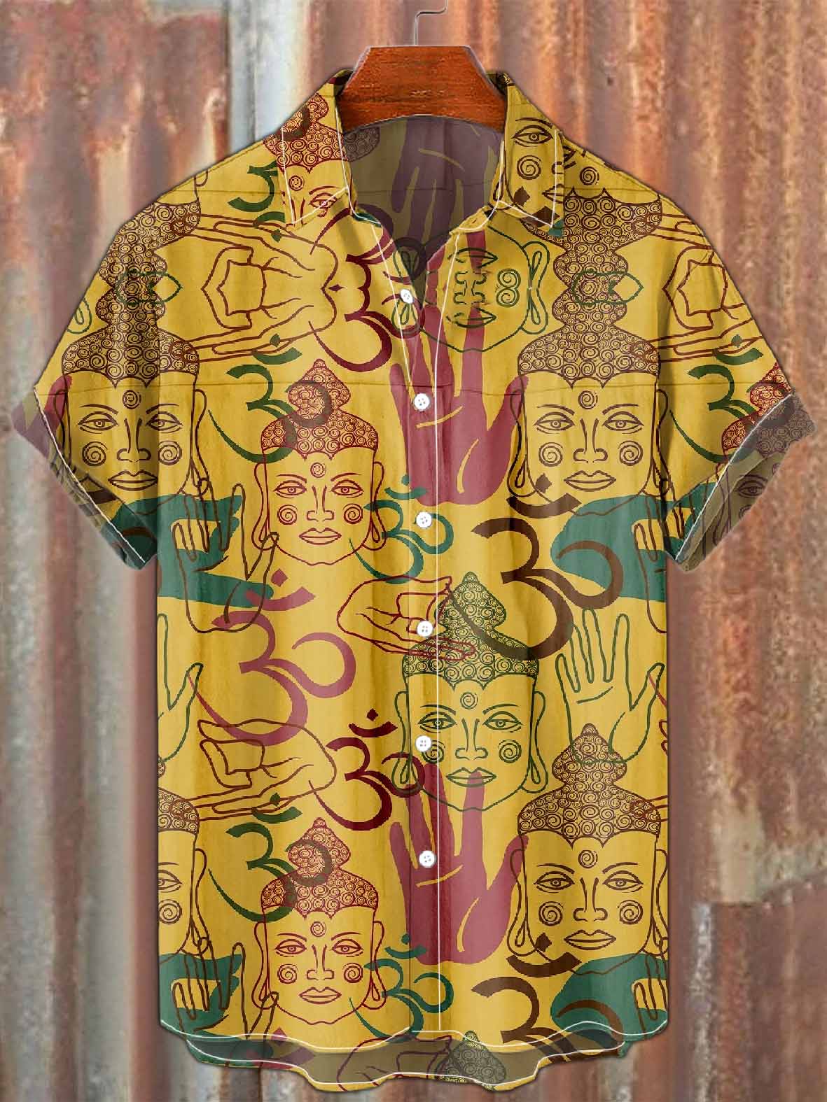 Retro illustration print casual shirt