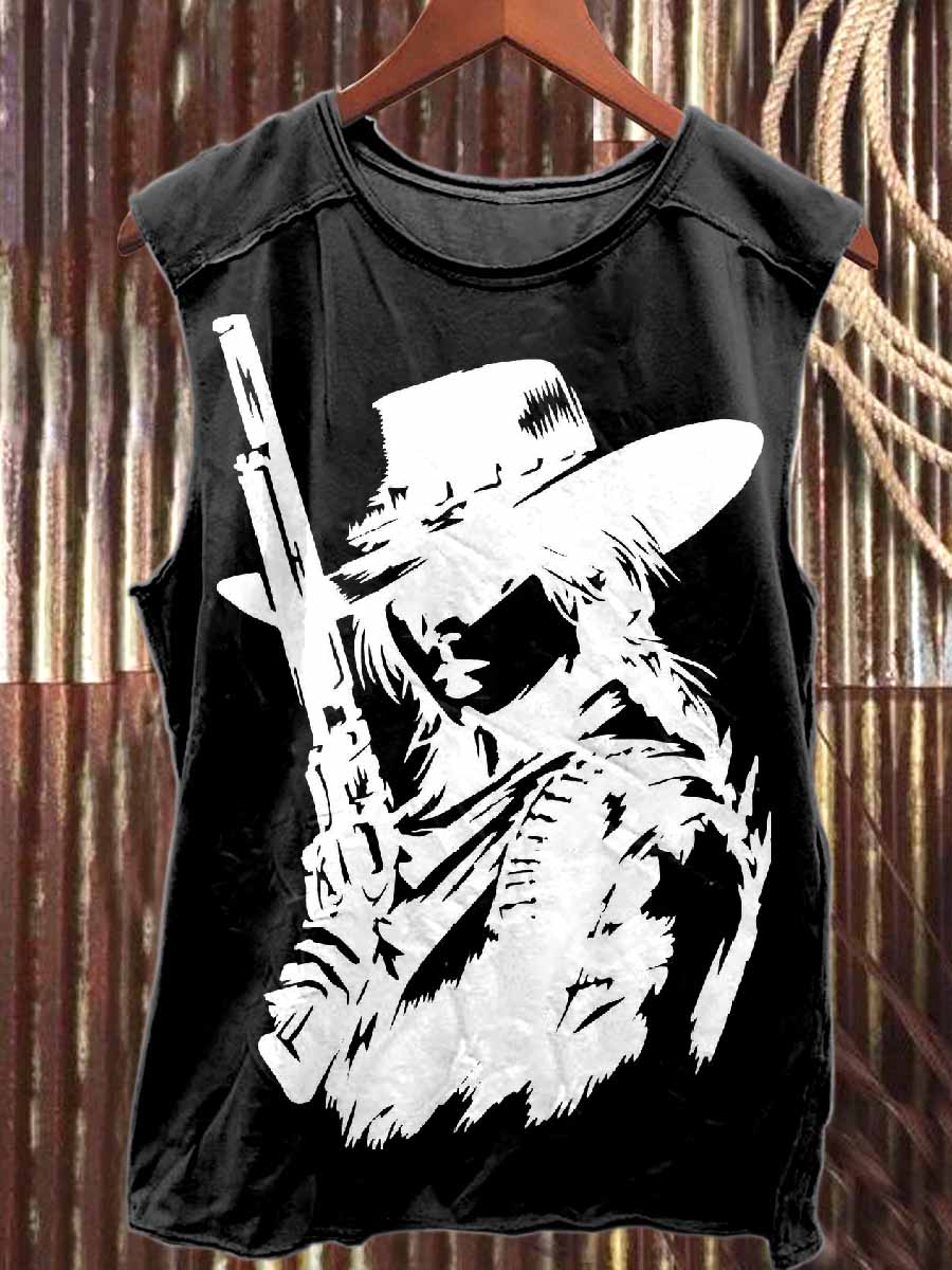Retro Western Girl Print Casual Pure Cotton Tank Top