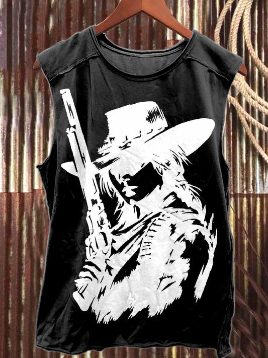 Retro Western Girl Print Casual Pure Cotton Tank Top