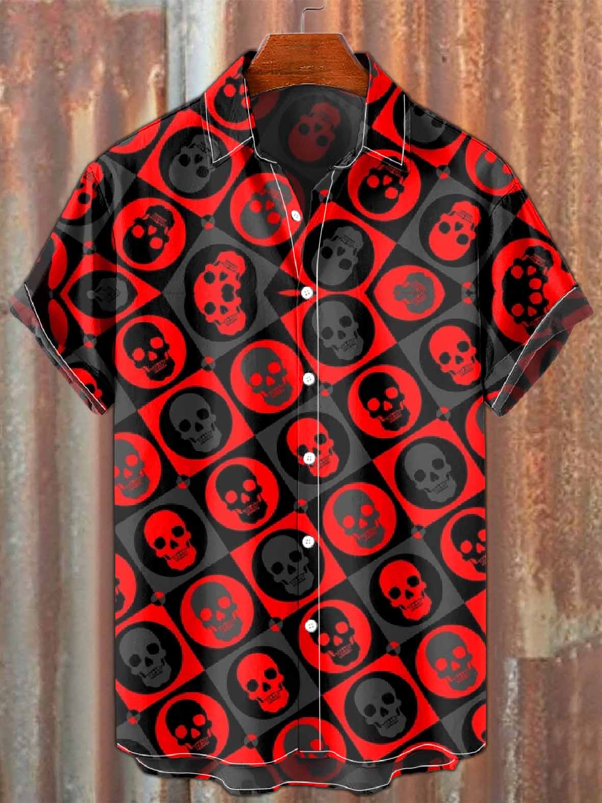 Retro Skull Print Casual Shirt