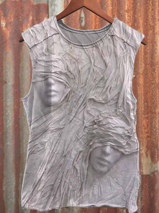 Retro Graffiti Print Casual Pure Cotton Tank Top