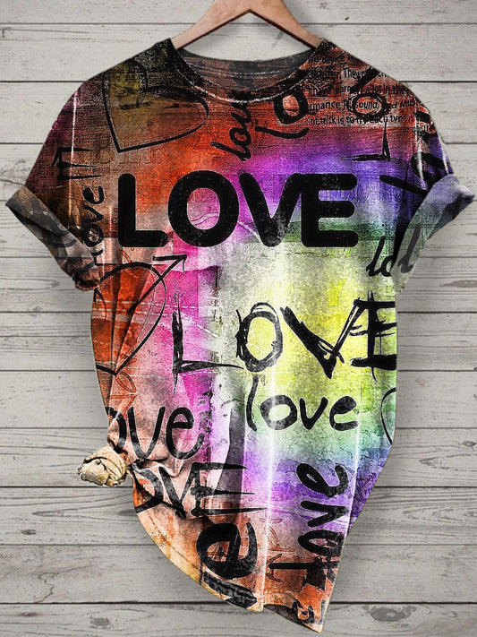 Unisex Colorful Peace&Love Printed Vintage Fashion Loose Short Sleeve T-Shirt