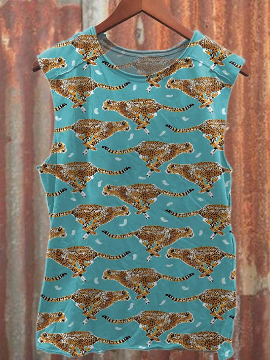 Retro Graffiti Print Casual Pure Cotton Tank Top