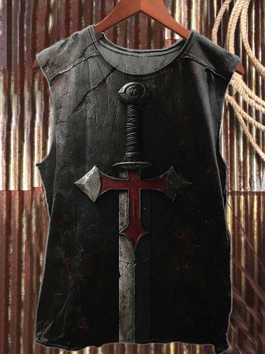 Retro Knight Sword Casual Pure Cotton Tank Top