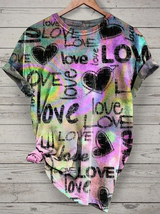 Unisex Colorful Peace&Love Printed Vintage Fashion Loose Short Sleeve T-Shirt