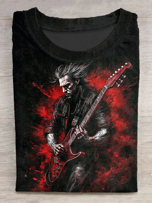 Guitarist Printed Vintage Fashion Loose Short Sleeve T-Shirt