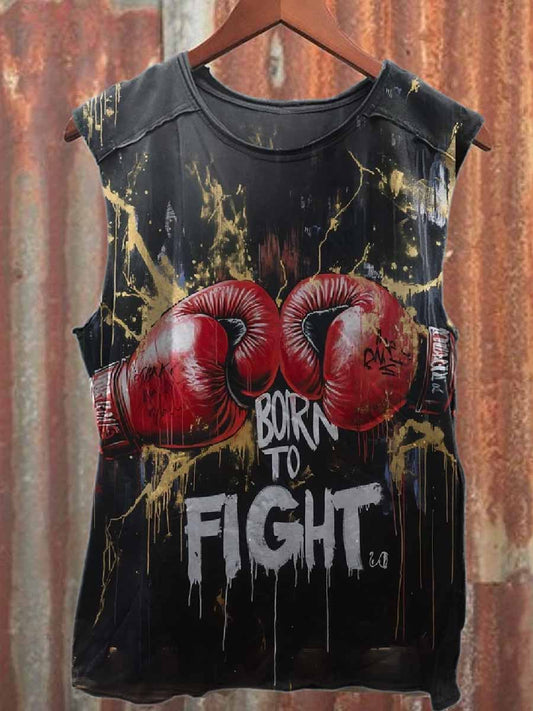 Vintage Boxing Print Casual Cotton Tank Top