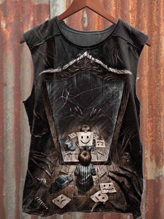 Retro Graffiti Print Casual Cotton Tank Top