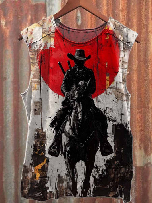 Vintage Western Horse Print Casual Cotton Tank Top