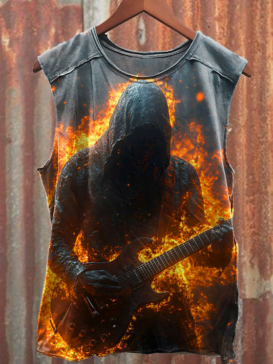 Men's Casual Guitarist Skull Printed Tank Top