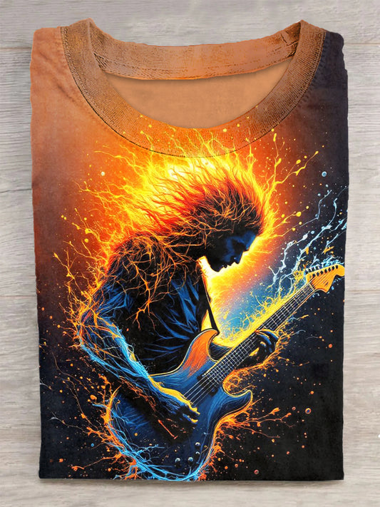 Guitarist Printed Vintage Fashion Loose Short Sleeve T-Shirt