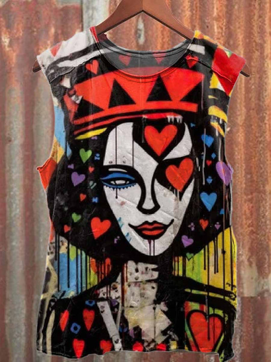 Vintage Graffiti Loose Cotton Tank Top