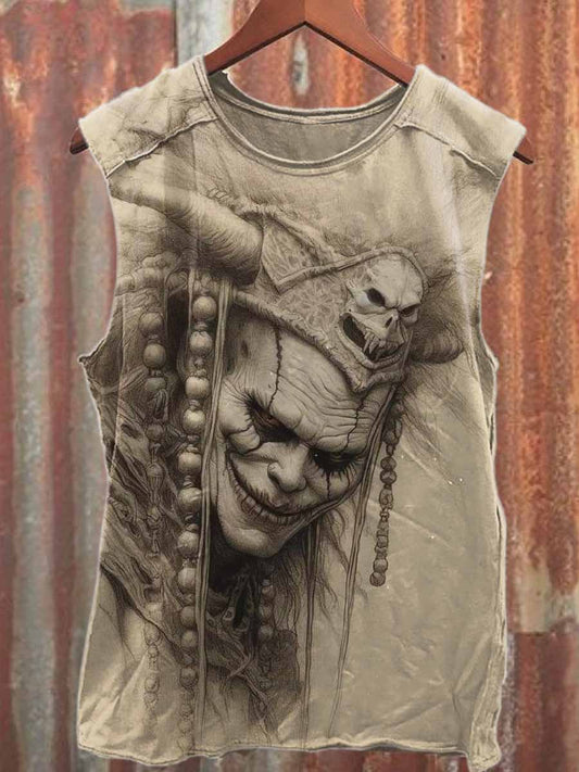 Retro Simple Character Print Loose Cotton Tank Top