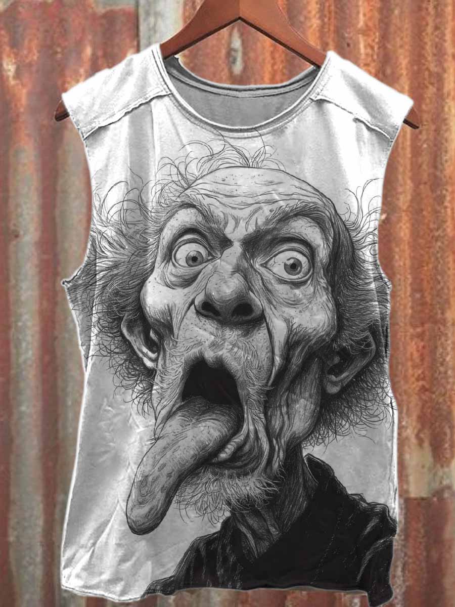 Retro Simple Character Print Loose Cotton Tank Top