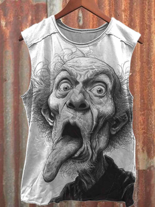 Retro Simple Character Print Loose Cotton Tank Top