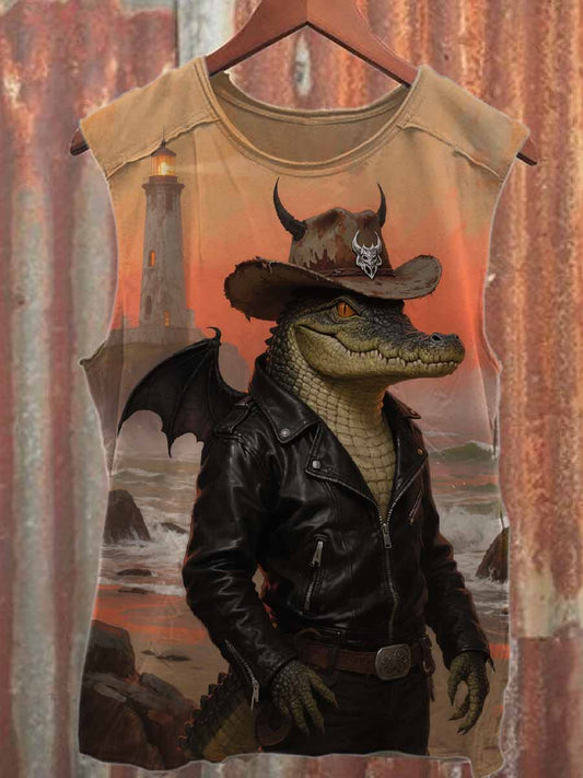 Funny Alligator Alcatraz Loose Cotton Tank Top