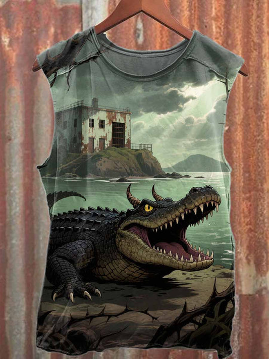 Funny Alligator Alcatraz Loose Cotton Tank Top