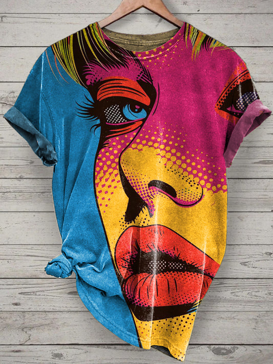 Unisex Pop Art Portrait Printed Vintage Fashion Loose Short Sleeve T-Shirt