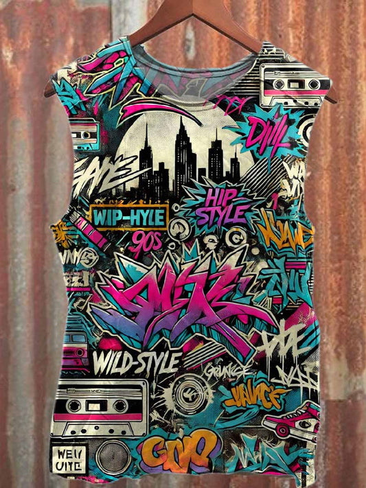 Vintage Graffiti Loose Cotton Tank Top