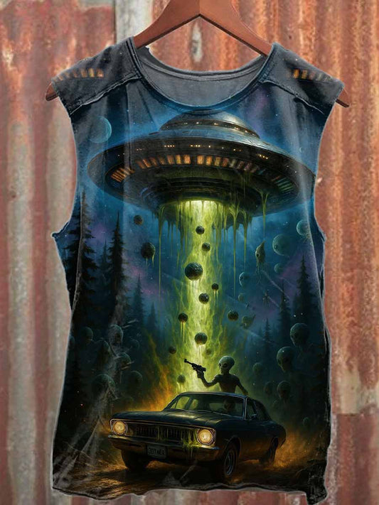 Retro Graffiti Print Casual Cotton Tank Top