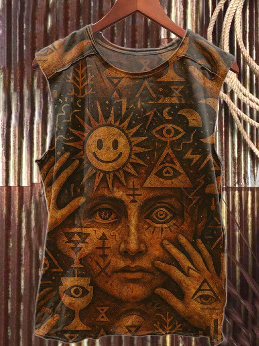 Vintage Printed Casual Cotton Tank Top