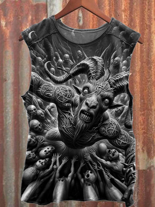Vintage Dark Statue Print Casual Cotton Tank Top