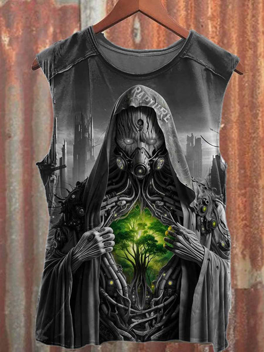 Vintage Dark Statue Print Casual Cotton Tank Top