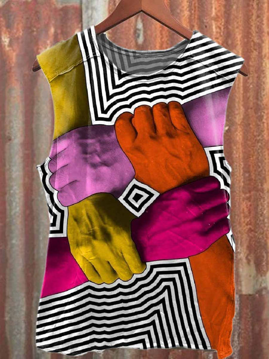 Retro Graffiti Print Casual Cotton Tank Top