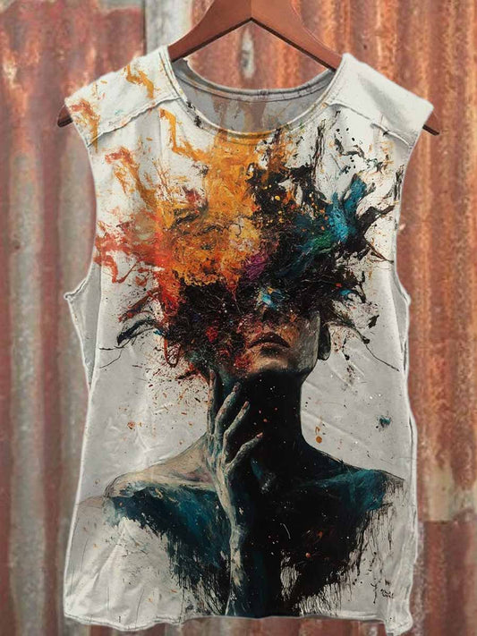 Retro Graffiti Print Casual Cotton Tank Top