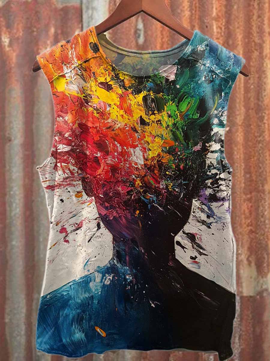 Retro Graffiti Print Casual Cotton Tank Top
